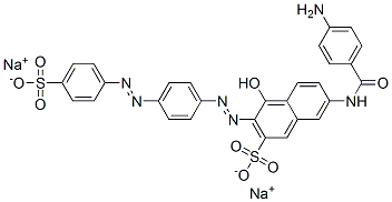 disodium 7-[(4-aminobenzoyl)amino]-4-hydroxy-3-[[4-[(4-sulphonatophenyl)azo]phenyl]azo]naphthalene-2-sulphonate Struktur