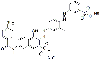 disodium 7-[(4-aminobenzoyl)amino]-4-hydroxy-3-[[3-methyl-4-[(3-sulphonatophenyl)azo]phenyl]azo]naphthalene-2-sulphonate Struktur