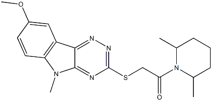 Piperidine, 1-[[(8-methoxy-5-methyl-5H-1,2,4-triazino[5,6-b]indol-3-yl)thio]acetyl]-2,6-dimethyl- (9CI) Struktur