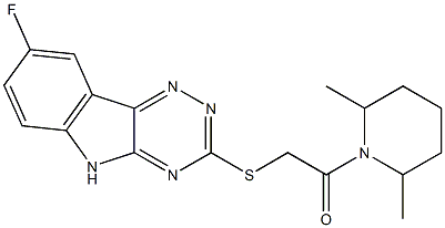 Piperidine, 1-[[(8-fluoro-2H-1,2,4-triazino[5,6-b]indol-3-yl)thio]acetyl]-2,6-dimethyl- (9CI) Struktur