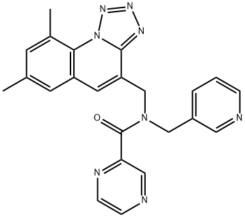 Pyrazinecarboxamide, N-[(7,9-dimethyltetrazolo[1,5-a]quinolin-4-yl)methyl]-N-(3-pyridinylmethyl)- (9CI) Struktur