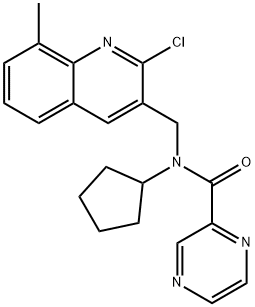 Pyrazinecarboxamide, N-[(2-chloro-8-methyl-3-quinolinyl)methyl]-N-cyclopentyl- (9CI) Struktur