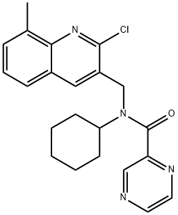 Pyrazinecarboxamide, N-[(2-chloro-8-methyl-3-quinolinyl)methyl]-N-cyclohexyl- (9CI) Struktur