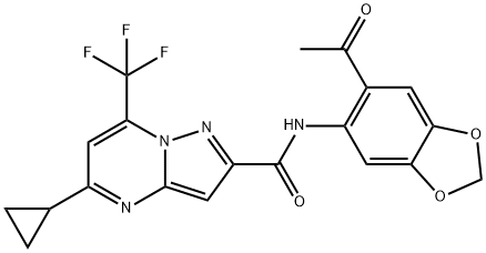 Pyrazolo[1,5-a]pyrimidine-2-carboxamide, N-(6-acetyl-1,3-benzodioxol-5-yl)-5-cyclopropyl-7-(trifluoromethyl)- (9CI) Struktur