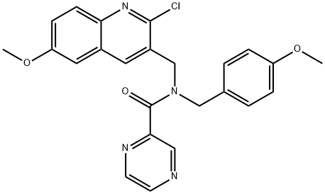 Pyrazinecarboxamide, N-[(2-chloro-6-methoxy-3-quinolinyl)methyl]-N-[(4-methoxyphenyl)methyl]- (9CI) Struktur