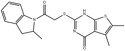 1H-Indole, 1-[[(1,4-dihydro-5,6-dimethyl-4-oxothieno[2,3-d]pyrimidin-2-yl)thio]acetyl]-2,3-dihydro-2-methyl- (9CI) Struktur