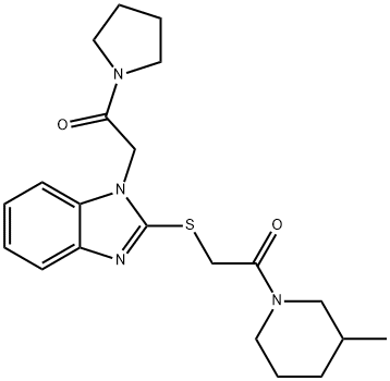 Piperidine, 3-methyl-1-[[[1-[2-oxo-2-(1-pyrrolidinyl)ethyl]-1H-benzimidazol-2-yl]thio]acetyl]- (9CI) Struktur