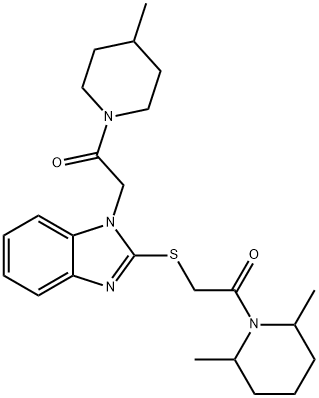 Piperidine, 2,6-dimethyl-1-[[[1-[2-(4-methyl-1-piperidinyl)-2-oxoethyl]-1H-benzimidazol-2-yl]thio]acetyl]- (9CI) Struktur