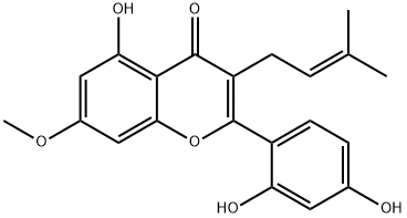 2-(2,4-Dihydroxyphenyl)-5-hydroxy-7-methoxy-3-(3-methyl-2-butenyl)-4H-1-benzopyran-4-one Struktur