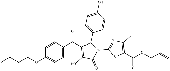 allyl 2-[3-(4-butoxybenzoyl)-4-hydroxy-2-(4-hydroxyphenyl)-5-oxo-2,5-dihydro-1H-pyrrol-1-yl]-4-methyl-1,3-thiazole-5-carboxylate Struktur