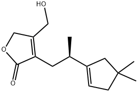 3-[2-(4,4-Dimethyl-1-cyclopenten-1-yl)propyl]-4-(hydroxymethyl)furan-2(5H)-one Struktur