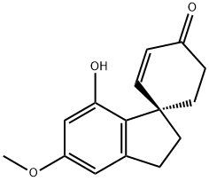 (R)-2',3'-Dihydro-7'-hydroxy-5'-methoxyspiro[2-cyclohexene-1,1'-[1H]inden]-4-one Struktur