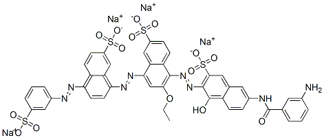 tetrasodium 5-[[6-[(3-aminobenzoyl)amino]-1-hydroxy-3-sulphonato-2-naphthyl]azo]-6-ethoxy-8-[[7-sulphonato-4-[(3-sulphonatophenyl)azo]naphthyl]azo]naphthalene-2-sulphonate  Struktur