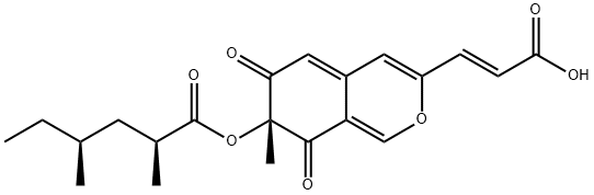 (2S,4S)-2,4-Dimethylhexanoic acid [(7R)-3-[(E)-2-carboxyethenyl]-7,8-dihydro-7-methyl-6,8-dioxo-6H-2-benzopyran-7-yl] ester Struktur