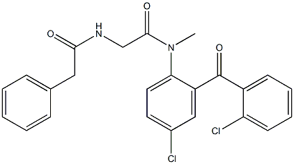 N-[4-chloro-2-(2-chlorobenzoyl)phenyl]-N-methyl-2-[(2-phenylacetyl)ami no]acetamide Struktur