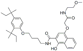 N-[4-[2,4-bis(1,1-dimethylpropyl)phenoxy]butyl]-1-hydroxy-4-[2-[(2-methoxyethyl)amino]-2-oxoethoxy]naphthalene-1-carboxamide Struktur