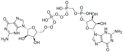 [[[(2R,3S,4R,5R)-5-(2-amino-6-oxo-3H-purin-9-yl)-3,4-dihydroxyoxolan-2-yl]methoxy-hydroxyphosphoryl]oxy-hydroxyphosphoryl] [(2R,3S,4R,5R)-5-(2-amino-6-oxo-3H-purin-9-yl)-3,4-dihydroxyoxolan-2-yl]methyl hydrogen phosphate Struktur