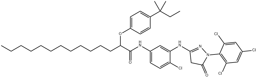 N-[4-chloro-3-[[4,5-dihydro-5-oxo-1-(2,4,6-trichlorophenyl)-1H-pyrazol-3-yl]amino]phenyl]-2-(4-tert-pentylphenoxy)myristamide Struktur