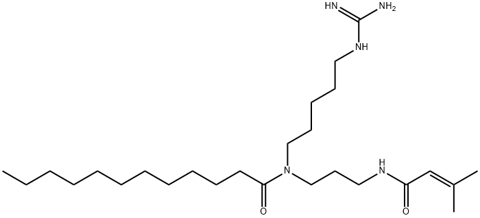 N-[5-[(Aminoiminomethyl)amino]pentyl]-N-[3-[(3-methyl-1-oxo-2-butenyl)amino]propyl]dodecanamide Struktur