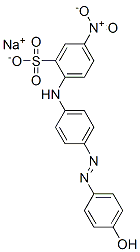 sodium 2-[[4-[(4-hydroxyphenyl)azo]phenyl]amino]-5-nitrobenzenesulphonate Struktur