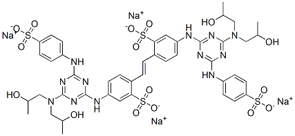 tetrasodium 4,4'-bis[[4-[bis(2-hydroxypropyl)amino]-6-[(4-sulphonatophenyl)amino]-1,3,5-triazin-2-yl]amino]-stilbene-2,2'-disulphonate Struktur