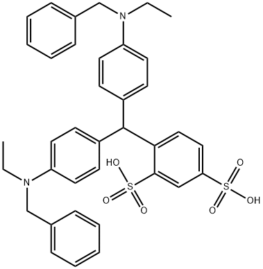 4-[bis[4-[ethyl(phenylmethyl)amino]phenyl]methyl]benzene-1,3-disulphonic acid Struktur