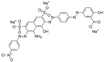 trisodium 5-[[4-[[8-amino-1-hydroxy-7-[(4-nitrophenyl)azo]-3,6-disulphonato-2-naphthyl]azo]phenyl]azo]salicylate Struktur