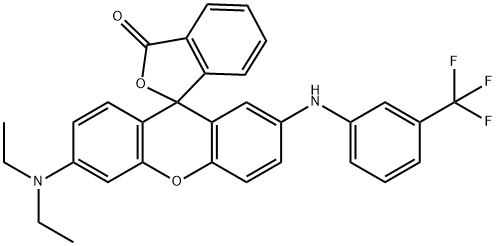 6'-(diethylamino)-2'-[[3-(trifluoromethyl)phenyl]amino]spiro[isobenzofuran-1(3H),9'-[9H]xanthene]-3-one Struktur