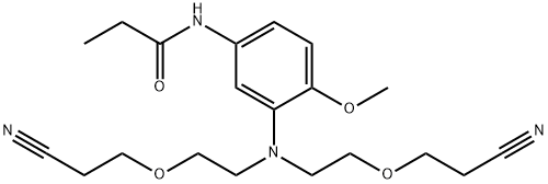 N-[3-[bis[2-(2-cyanoethoxy)ethyl]amino]-4-methoxyphenyl]propionamide Struktur