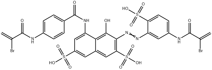 5-[[4-[(2-bromo-1-oxoallyl)amino]benzoyl]amino]-3-[[5-[(2-bromo-1-oxoallyl)amino]-2-sulphophenyl]azo]-4-hydroxynaphthalene-2,7-disulphonic acid Struktur