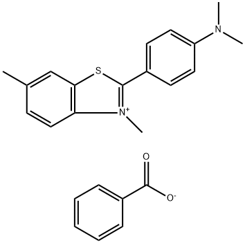 2-[4-(dimethylamino)phenyl]-3,6-dimethylbenzothiazolium benzoate Struktur