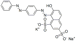 potassium sodium 7-hydroxy-8-[[4-(phenylazo)phenyl]azo]naphthalene-1,3-disulphonate Struktur