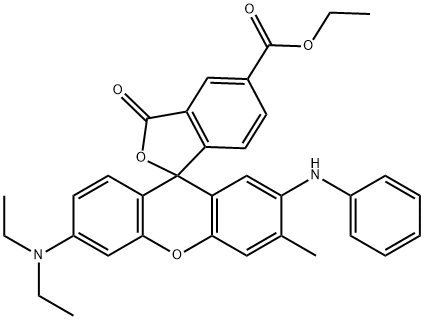 6'-(Diethylamino)-3'-methyl-3-oxo-2'-(phenylamino)spiro[isobenzofuran-1(3H),9'-[9H]xanthene]-5-carboxylic acid ethyl ester Struktur