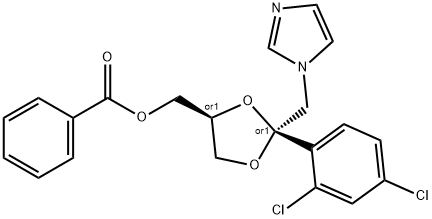 cis-2-(2,4-dichlorophenyl)-2-(1H-imidazol-1-ylmethyl)-1,3-dioxolane-4-ylmethyl benzoate Struktur