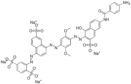 tetrasodium 2-[[4-[[4-[[6-[(4-aminobenzoyl)amino]-1-hydroxy-3-sulphonato-2-naphthyl]azo]-2,5-dimethoxyphenyl]azo]-6-sulphonato-1-naphthyl]azo]benzene-1,4-disulphonate Struktur