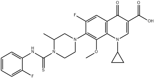 3-Quinolinecarboxylic acid, 1-cyclopropyl-6-fluoro-7-[4-[[(2-fluorophenyl)aMino]thioxoMethyl]-3-Methyl-1-piperazinyl]-1,4-dihydro-8-Methoxy-4-oxo- Struktur