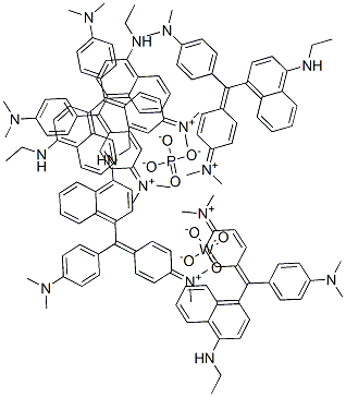 Methanaminium, N-[4-[[4-(dimethylamino)phenyl][4-(ethylamino)-1-naphthalenyl]methylene]-2,5-cyclohexadien-1-ylidene]-N-methyl-, tungstatephosphate Struktur