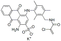 potassium 1-amino-4-[[3-[[(2-chloro-1-oxoallyl)amino]methyl]-2,4,6-trimethylphenyl]amino]-9,10-dihydro-9,10-dioxoanthracene-2-sulphonate Struktur