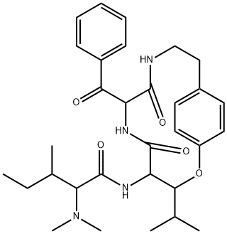 N-[7-Benzoyl-3-(1-methylethyl)-5,8-dioxo-2-oxa-6,9-diazabicyclo[10.2.2]hexadeca-1(14),12,15-trien-4-yl]-2-(dimethylamino)-3-methylpentanamide Struktur