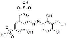 2,7-Naphthalenedisulfonic acid, 4-[[2,4-dihydroxy(hydroxymethyl)phenyl]azo]-5-hydroxy-, coupled with diazotized 2-[(4-aminophenyl)amino]-5-nitrobenzenesulfonic acid monosodium salt Struktur