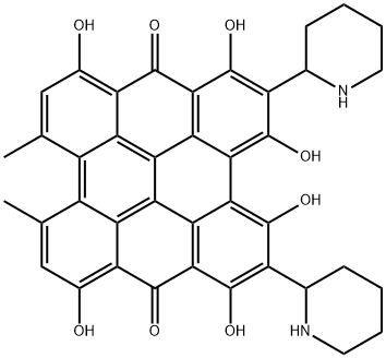 Phenanthro(1,10,9,8-opqra)perylene-7,14-dione, 1,3,4,6,8,13-hexahydrox y-10,11-dimethyl-2,5-di-2-piperidinyl- Struktur