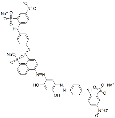 trisodium 5-[[2,4-dihydroxy-5-[[4-[(4-nitro-2-sulphonatophenyl)amino]phenyl]azo]phenyl]azo]-8-[[4-[(4-nitro-2-sulphonatophenyl)amino]phenyl]azo]naphthalenesulphonate Struktur