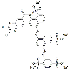 1,4-Benzenedisulfonic acid, 2-[[4-[[4-[[(2,3-dichloro- 6-quinoxalinyl)carbonyl]amino]-5-sulfo-1-naphthalenyl ]azo]-7-sulfo-1-naphthalenyl]azo]-, tetrasodium salt Struktur