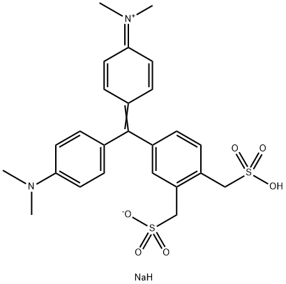 Methanaminium, N-[4-[[3,4-bis(sulfomethyl)phenyl][4-(dimethylamino) phenyl]methylene]-2,5-cyclohexadien-1-ylidene]-N-methyl-, inner salt, sodium salt Struktur