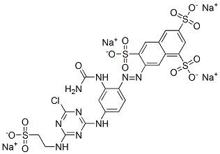 1,3,6-Naphthalenetrisulfonic acid, 7-2-(aminocarbonyl)amino-4-4-chloro-6-(2-sulfoethyl)amino-1,3,5-triazin-2-ylaminophenylazo-, tetrasodium salt Struktur