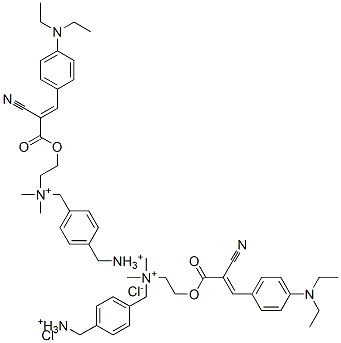 bis[[2-[[2-cyano-3-[4-(diethylamino)phenyl]-1-oxoallyl]oxy]ethyl]dimethyl(p-xylene-alpha,alpha'-diammonium)] dichloride Struktur