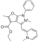 1H-Furo[2,3-c]pyrazolium,  4-(ethoxycarbonyl)-2,5-dimethyl-3-[(1-methyl-2(1H)-pyridinylidene)methyl]-1-phenyl-  (9CI) Struktur