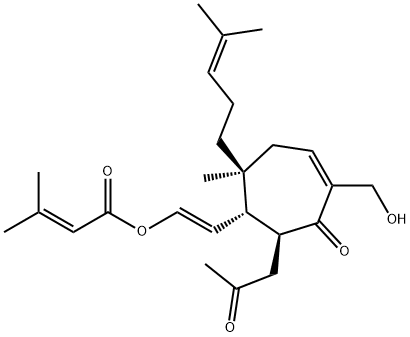 3-Methyl-2-butenoic acid [2-[5-hydroxy-2-methyl-2-(4-methyl-3-pentenyl)-6-oxo-7-(2-oxopropyl)-4-cyclohepten-1-yl]vinyl] ester Struktur