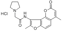 1-Pyrrolidineacetamide, N-(4,8-dimethyl-2-oxo-2H-furo(2,3-h)-1-benzopy ran-9-yl)-, HCl Struktur