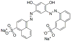 1-Naphthalenesulfonic acid, 4-[[2,4-dihydroxy-5-[(7-sulfo- 1-naphthalenyl)azo]phenyl]azo]-, disodium salt Struktur